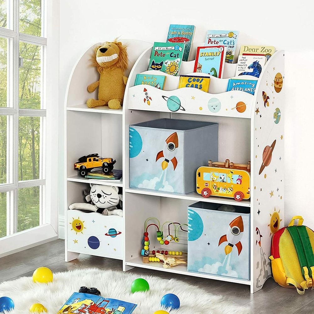  SONGMICS Toy and Book Organizer for Kids, Storage Unit with 2  Storage Boxes, for Playroom, Children's Room, Living Room, White UGKR42WT,  93 x 30 x 100 centimeters : Everything Else