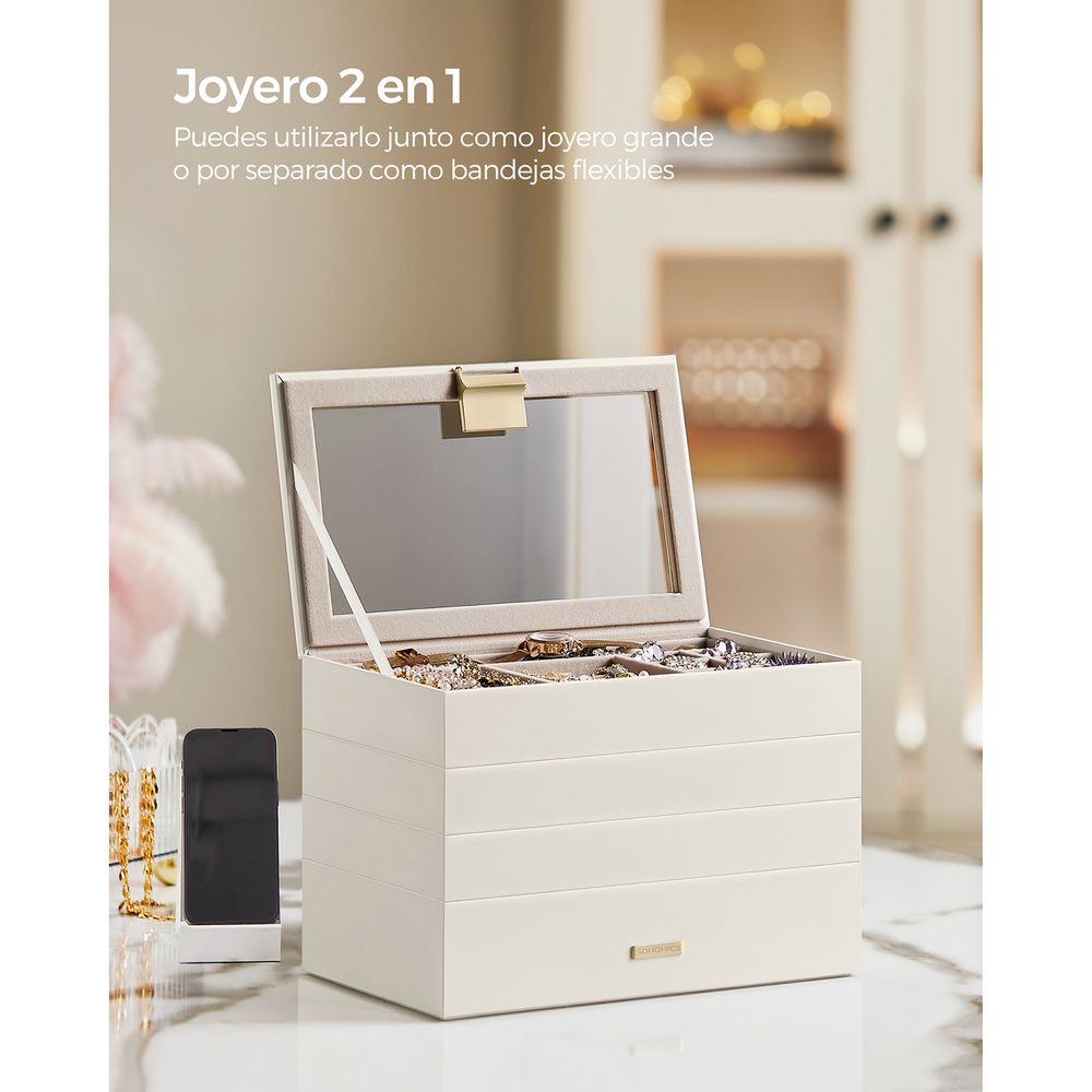 SONGMICS Joyero, organizador de joyería de 4 niveles, caja de  almacenamiento con cerradura, con bandejas, forro de terciopelo