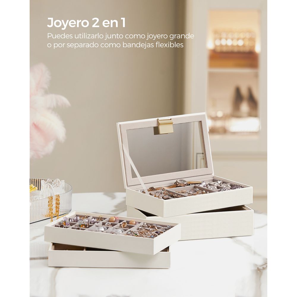SONGMICS Joyero, organizador de joyería de 4 niveles, caja de  almacenamiento con cerradura, con bandejas, forro de terciopelo