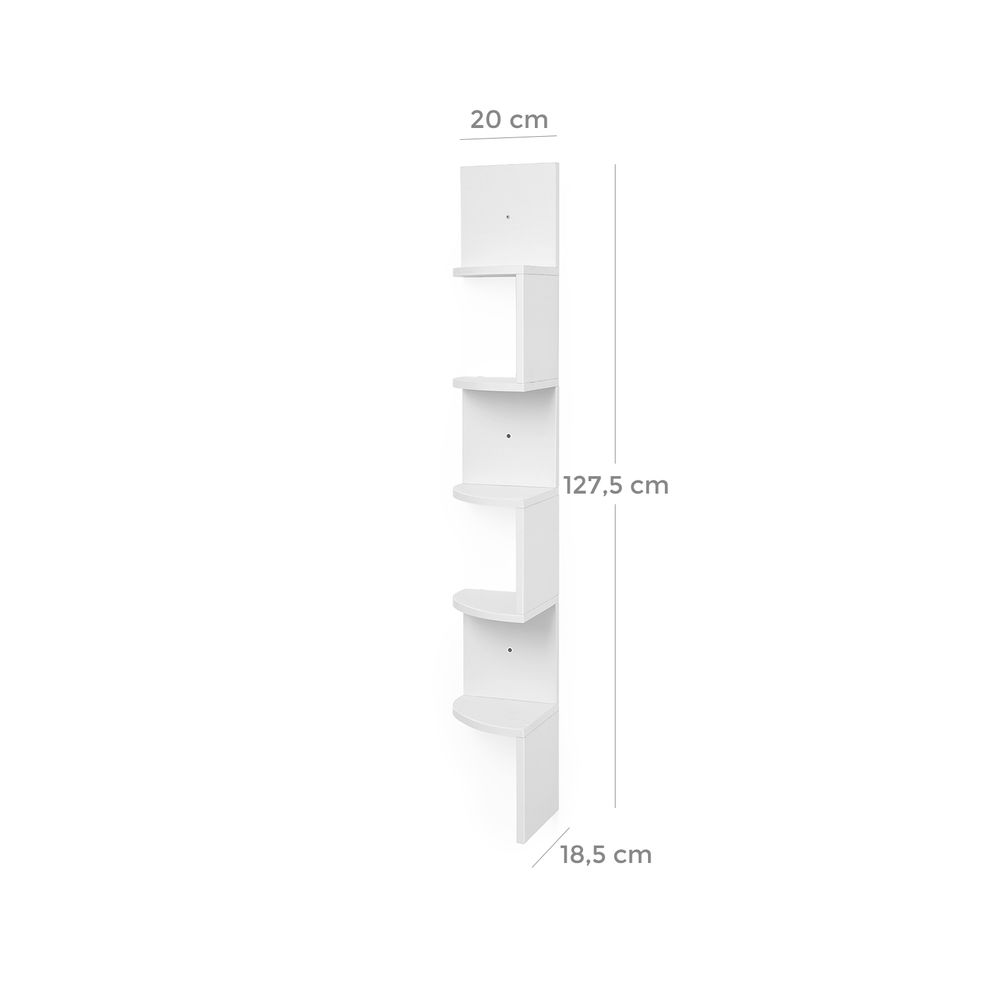 Estantería de esquina estantería de pared en forma de zigzag librería 5  niveles L.20 l.20 H.125cm blanco