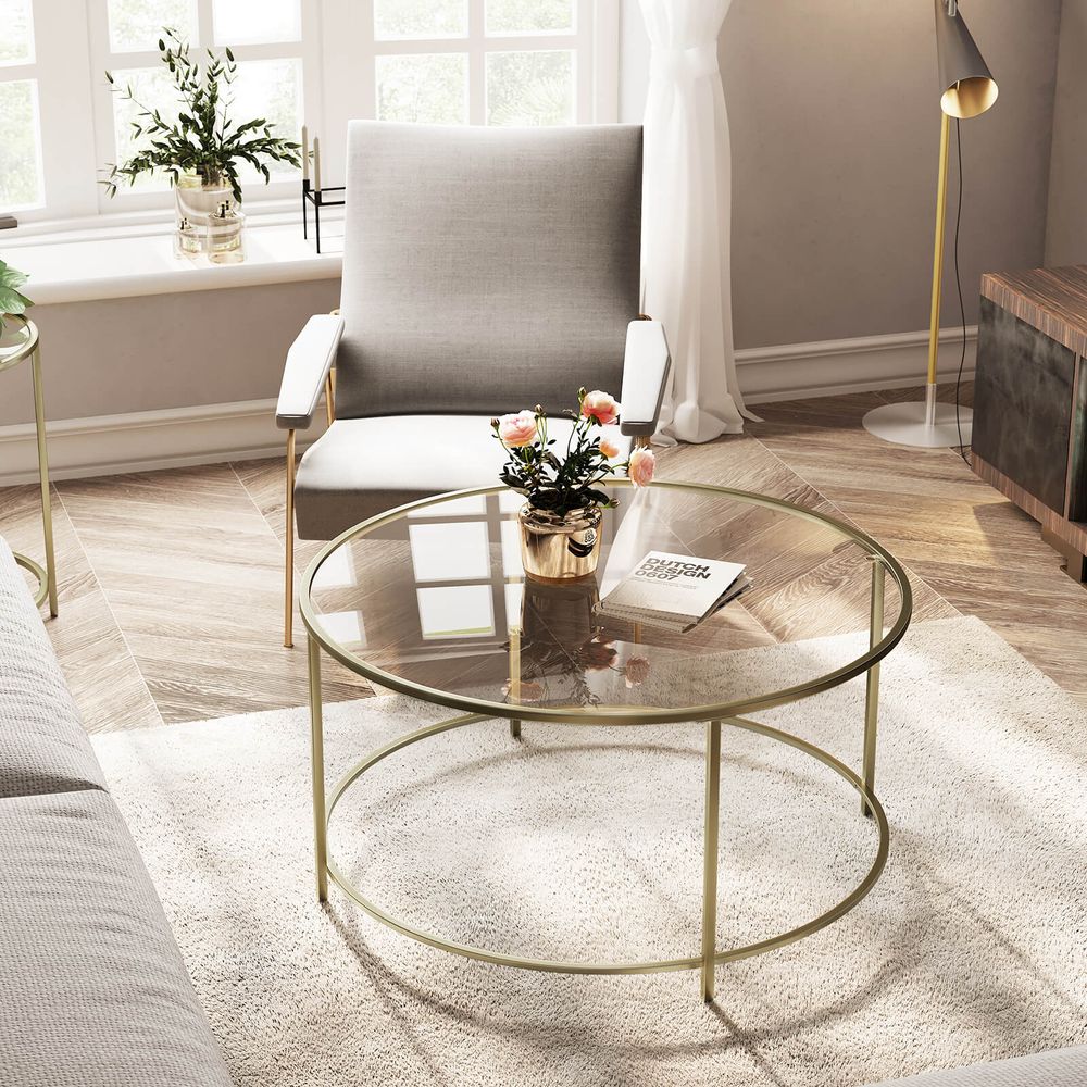 Mesa de centro redonda para sala de estar, mesa de centro moderna con  almacenamiento y patas de metal, muebles de diseño simple para oficina en  casa