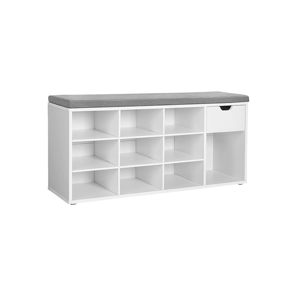 VASAGLE Banco para zapatos, zapatero de entrada con puerta plegable,  divisor interior ajustable, con asas laterales recortadas, 80 x 30 x 46 cm,  blanco