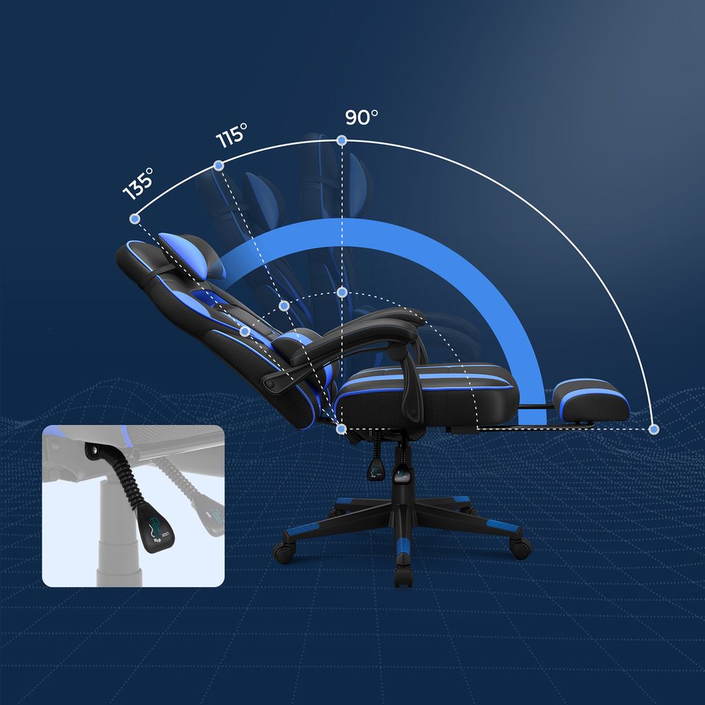  SONGMICS, silla de juegos de carreras, silla de oficina  ergonómica ajustable con apoyapiés, mecanismo de inclinación, soporte  lumbar, carga de 330 libras, negro y rojo UOBG073B01 : Hogar y Cocina