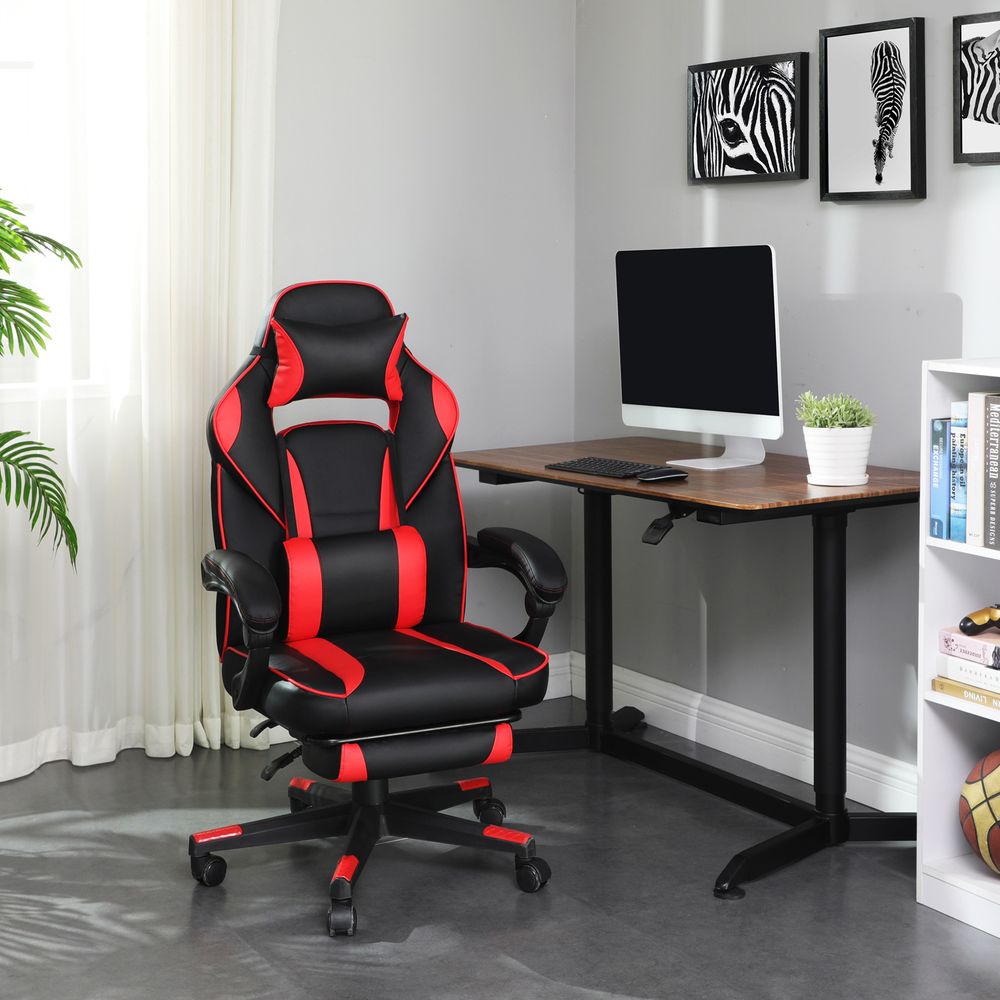 SONGMICS, silla de juegos de carreras, silla de oficina ergonómica  ajustable con apoyapiés, mecanismo de inclinación, soporte lumbar, carga de  330 libras, negro y rojo UOBG073B01 : Hogar y Cocina 