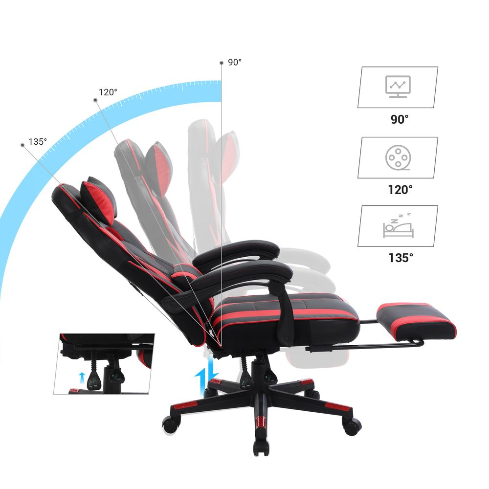 Silla gaming de oficina con inclinación reposapies respaldo reposacabezas y  soporte lumbar color negro y rojo Songmics