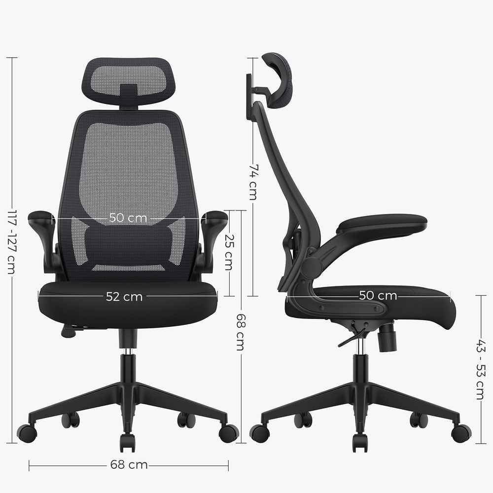 SONGMICS Silla de oficina extra grande, silla ejecutiva de PU con asiento  grueso y función de inclinación, brazos abatibles, negro UOBG94BK