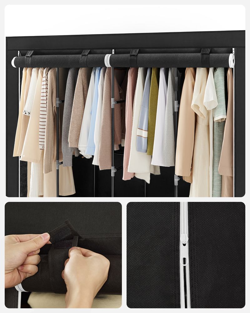 UDEAR Armario portátil grande organizador de ropa con 6 estantes de  almacenamiento, 4 secciones para colgar, 4 bolsillos laterales, gris