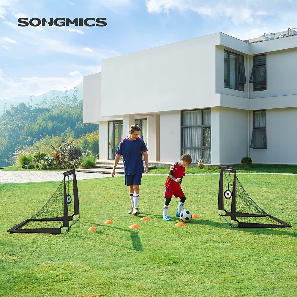 SONGMICS Portería de fútbol infantil de 12 x 6 pies, en jardín, patio,  parque, playa, tubos metálicos y red de polietileno, montaje rápido, negro