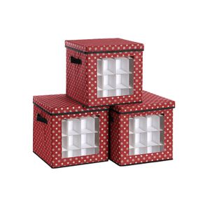 Rojo RFB029R01 Separadores Modulares 64 Compartimientos Juego de 3 Cajas para Decoraciones Navideñas 30,5 x 30,5 x 30,5 cm SONGMICS Cajas de Almacenamiento para Bolas de Navidad 
