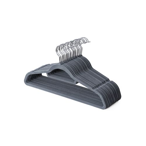 SONGMICS CRF100VX-Juego de 100 Perchas de Terciopelo con Superficie Antideslizante B x H x T Color Gris Claro 45 x 23,5 x 0,6 cm Gancho de Metal Giratorio 360/°