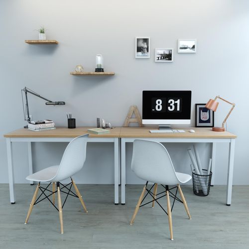 Mesa de Oficina Color Madera Vasagle LWD64N Mesa de Ordenador fácil de Montar Deslizador de Suelo Ajustable Mesa de Trabajo para casa y Oficina Amplio Escritorio Blanco 120 x 76 x 60 cm 