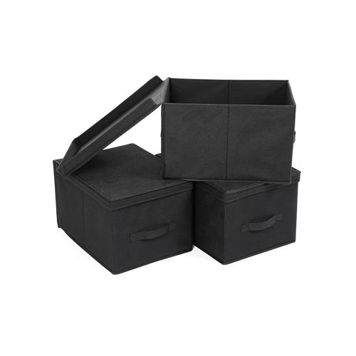 Juego de 2 cajas plegables con tapa y ventana para etiqueta – Cajas de almacenaje para armario o sistema de organización large 