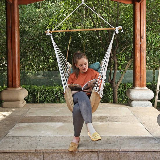 SONGMICS Silla Hamaca con Almohada, Silla Giratoria Acolchada XL, 70 x