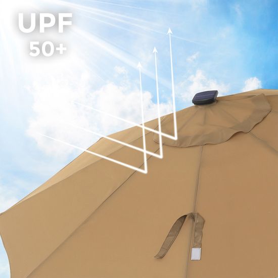 SONGMICS Parasol de jardín con Luces solares LED, Sombrilla Ø 2,7 m