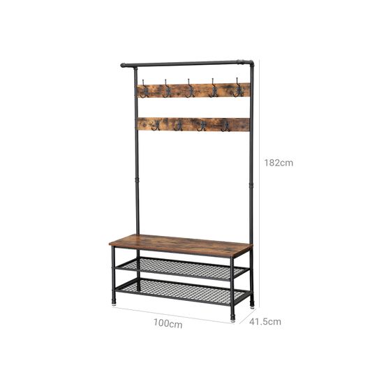 VASAGLE Perchero con Zapatero de Estilo Industrial, Perchero con Banco