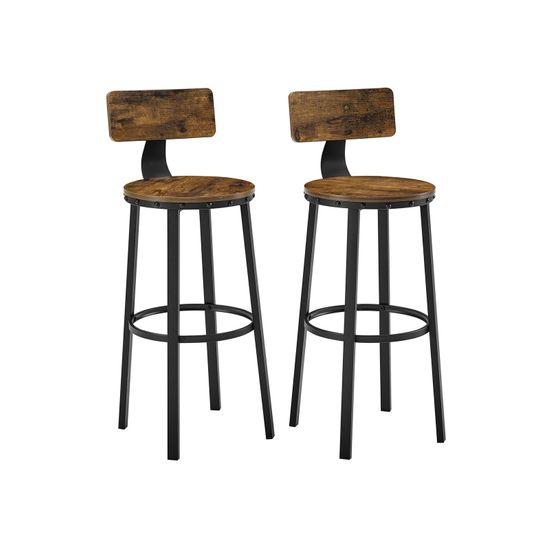 VASAGLE 2 Taburetes Altos, Silla de Bar con Respaldo, Silla de Cocina