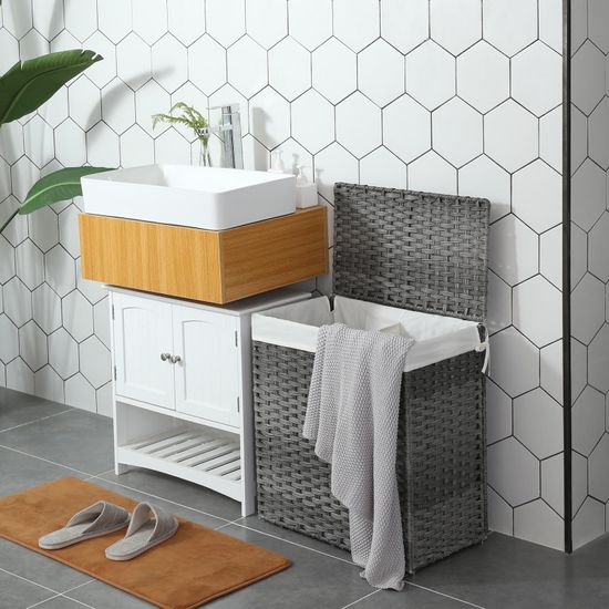 Cesto De Ropa Doble Tejido a Mano Gris