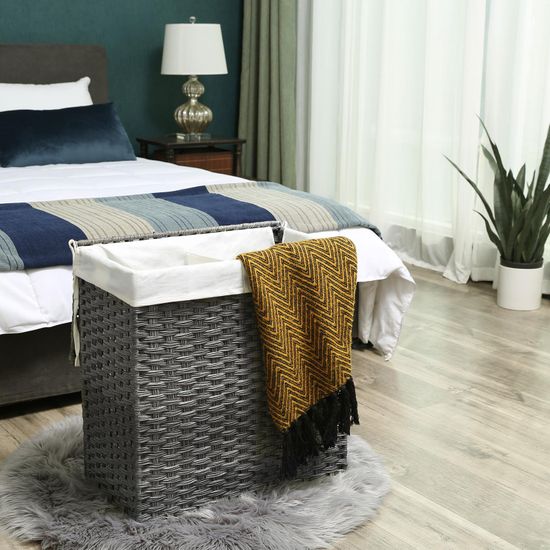 Cesto De Ropa Doble Tejido a Mano Gris