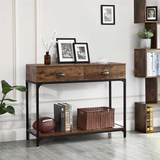 VASAGLE Mesa de Consola de Estilo Industrial, Mesa de Entrada con 2