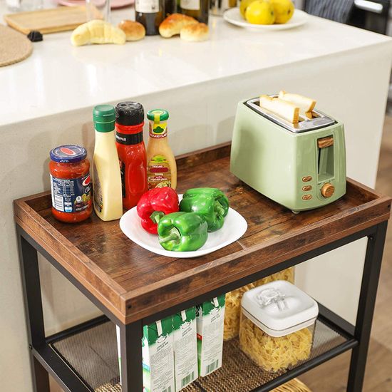 VASAGLE Carro de Cocina Estilo Industrial, Fijo o con Ruedas