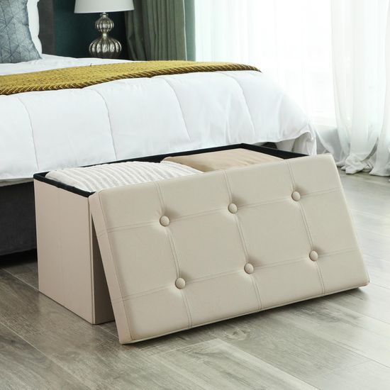 Baúl Otomano De Cuero De Imitación Beige