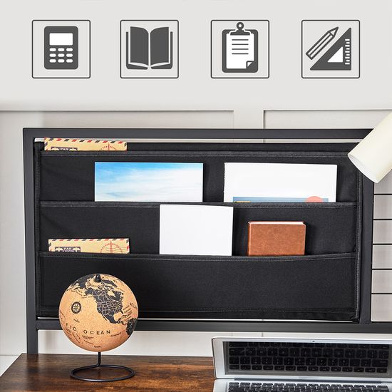 Escritorio de Ordenador con Panel de Malla y Bolsas