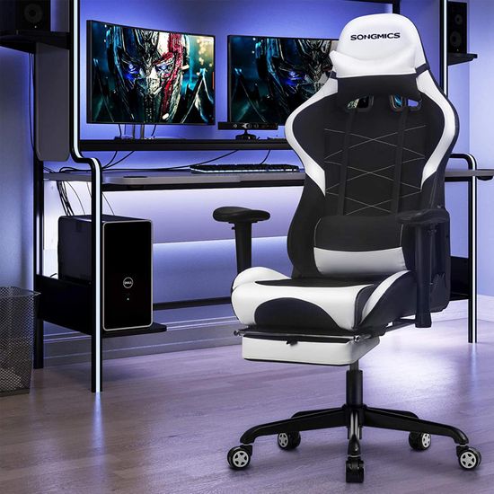 SONGMICS Silla Gaming con reposapiés, Silla de Juegos, Silla ergonómica