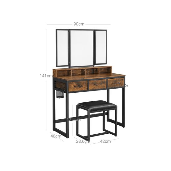 VASAGLE Tocador con Taburete, Juego de Mesa de Maquillaje con Espejo