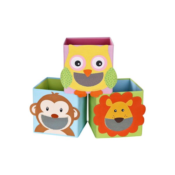 Cubos Plegables Beige y Colorido RFB01EY Cajas de Juguetes Habitación Infantil SONGMICS Juego de 3 Cajas de Almacenamiento 27 x 27 x 27 cm para Salón 