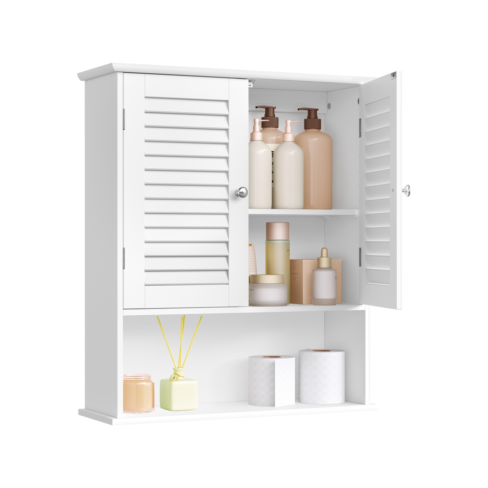 Vasagle Blanco Armario De Pared Para Baño De Doble Puertas 20 X 60 X 70 Cm - Imagen 2