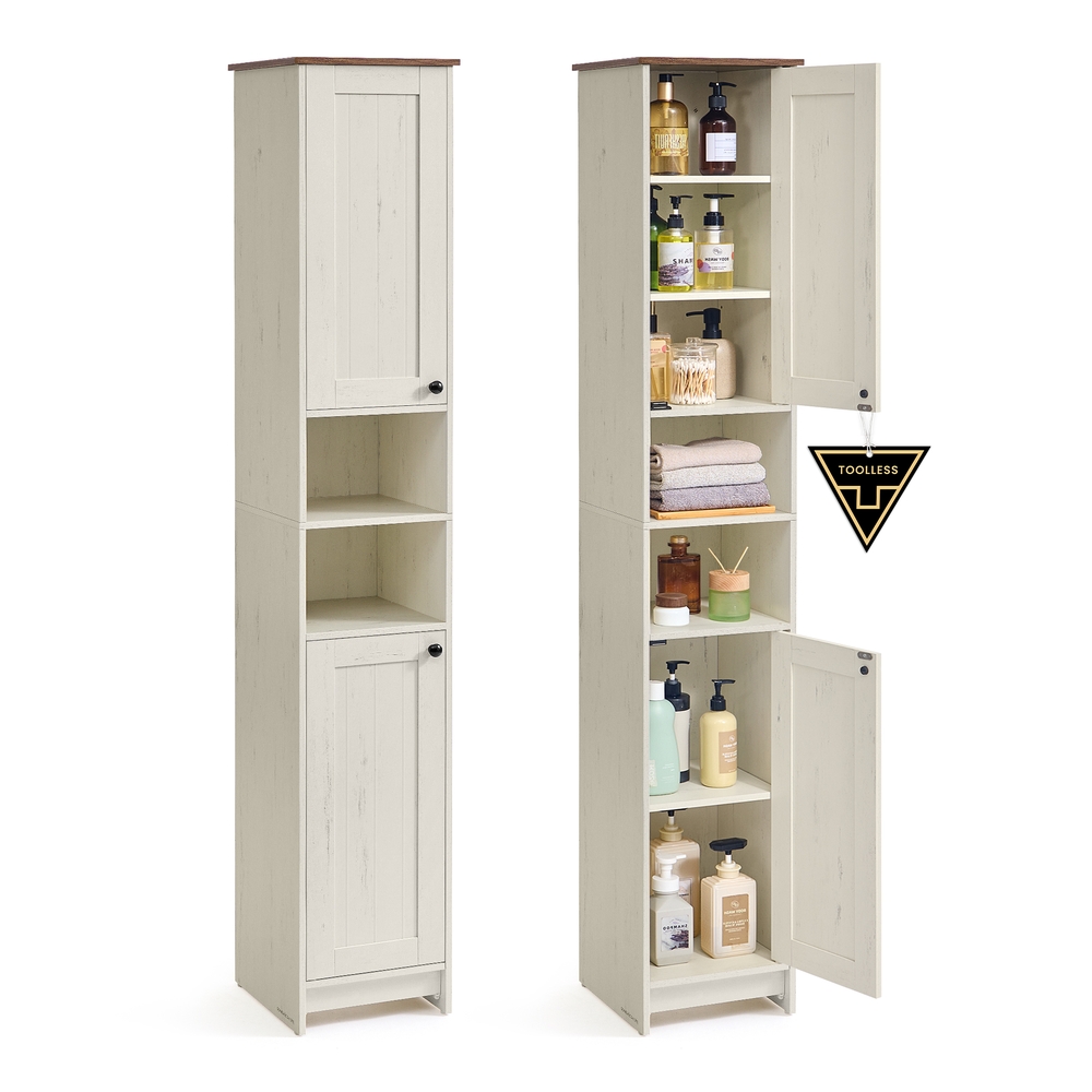 Songmics Home Blanco Rústico Mueble De Baño Estrecho Con Estantes Ajustables, - Imagen 2