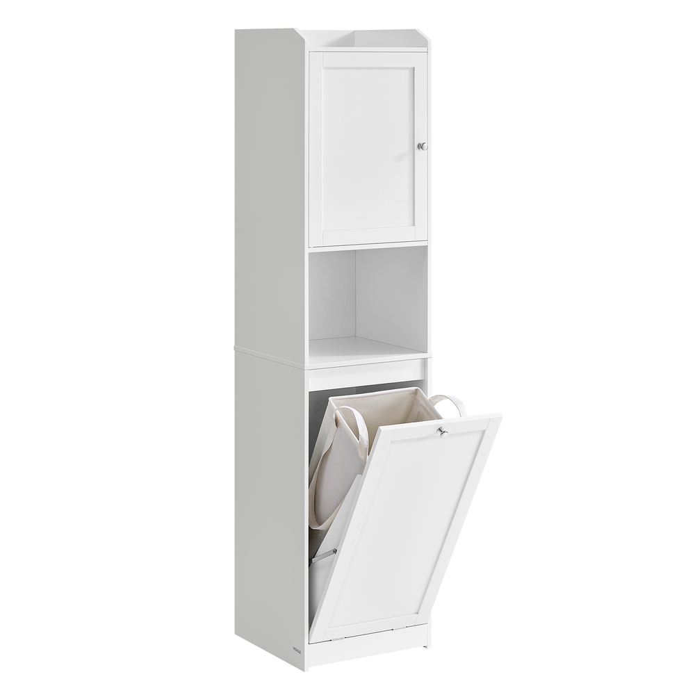 Genérico Blanco Armario Columna De Baño Con Cesto Ropa Extraíble Puerta Reversible - Imagen 2