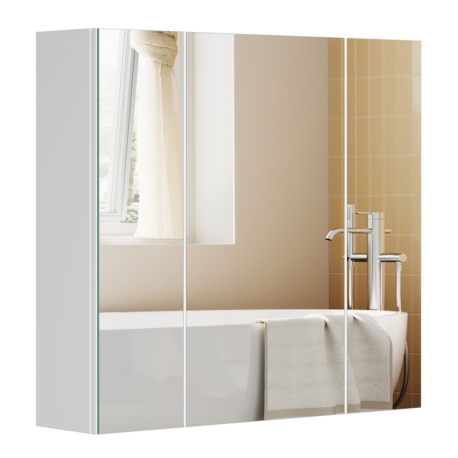 Genérico Blanco Armario De Baño De Pared Con Espejos Triple Y Estantes - Mate - Imagen 2