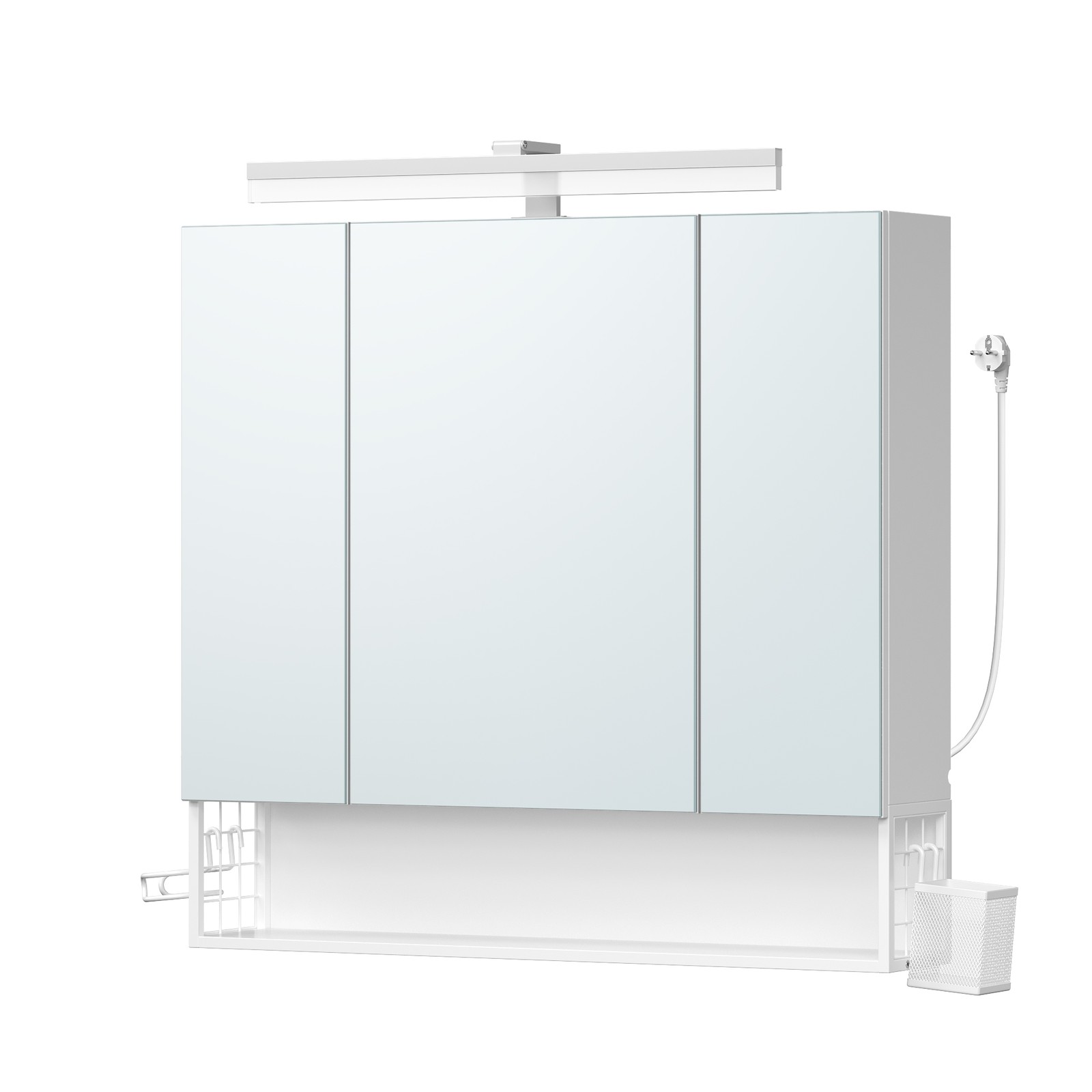 Vasagle Armario De Baño Con Espejo 3 Puertas Con Enchufe Y Cesta Colgante