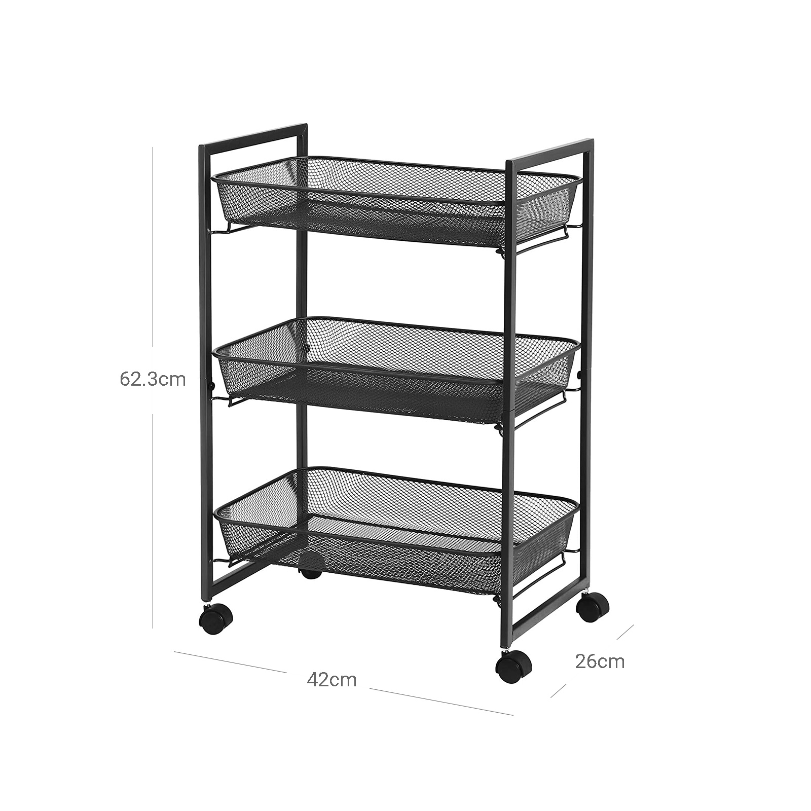 SONGMICS Carro de 3 Niveles, Carro de Cocina y Baño con Cestas de