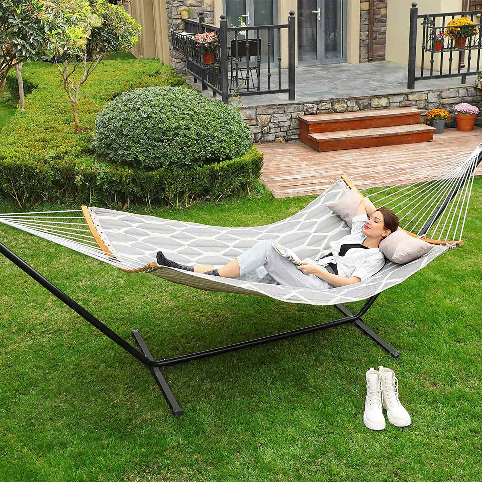 SONGMICS Hamaca, Hamaca con Barras separadoras de bambú Curvas