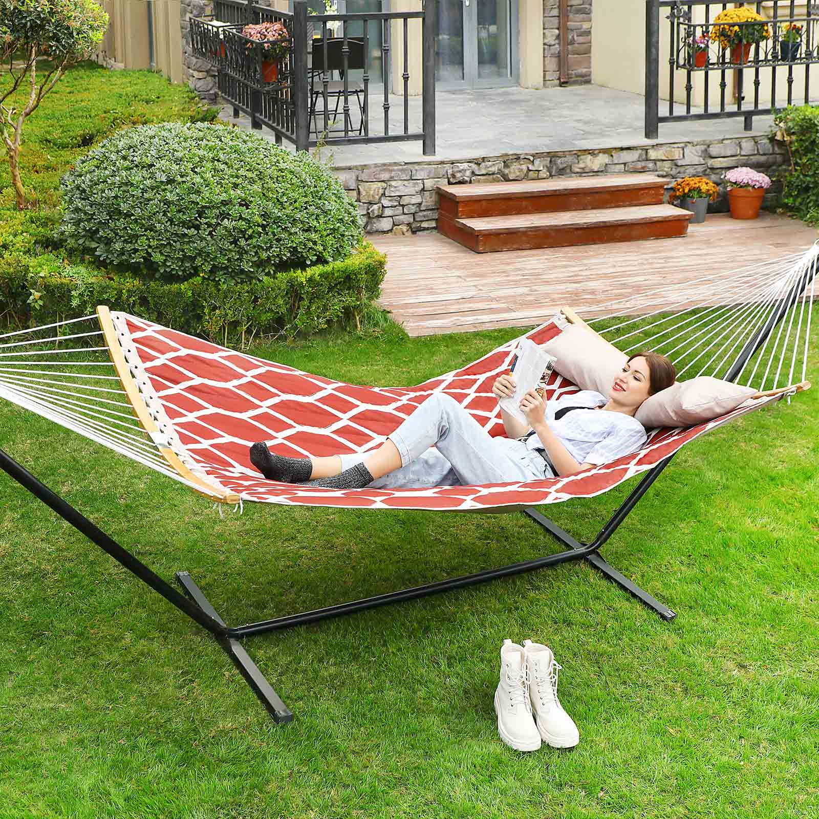 SONGMICS Hamaca, Hamaca con Barras separadoras de bambú Curvas