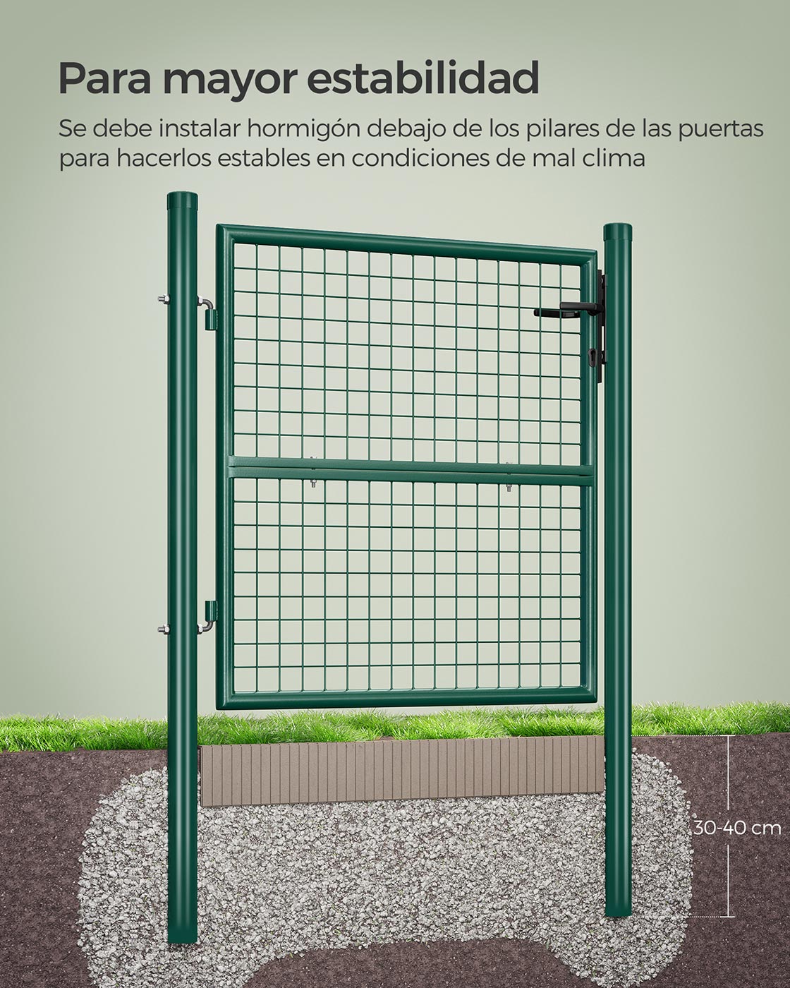 SONGMICS Puerta de Jardín de Acero Galvanizado, Puerta para Valla