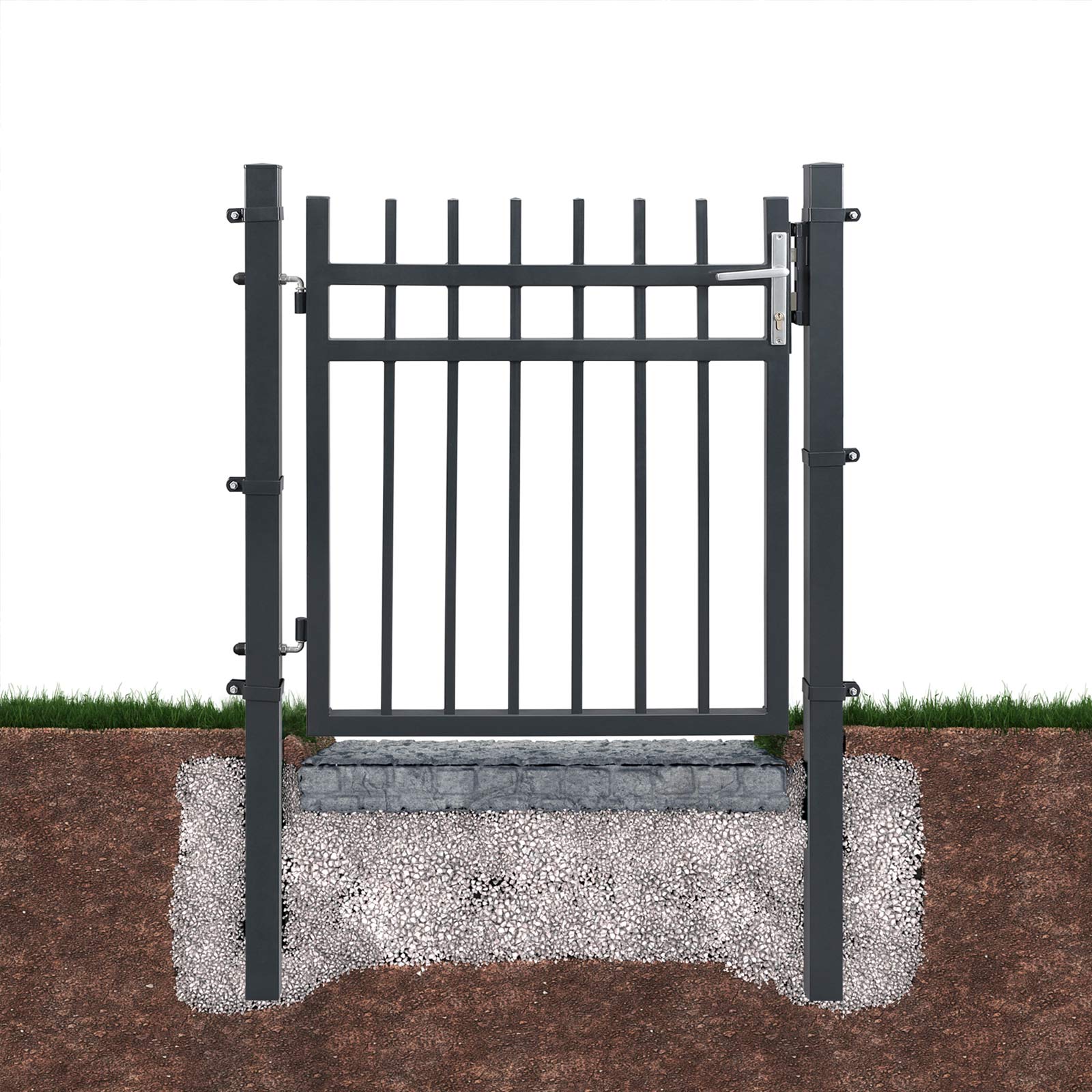 SONGMICS Puerta de Jardín de Hierro Galvanizado, Puerta para Valla