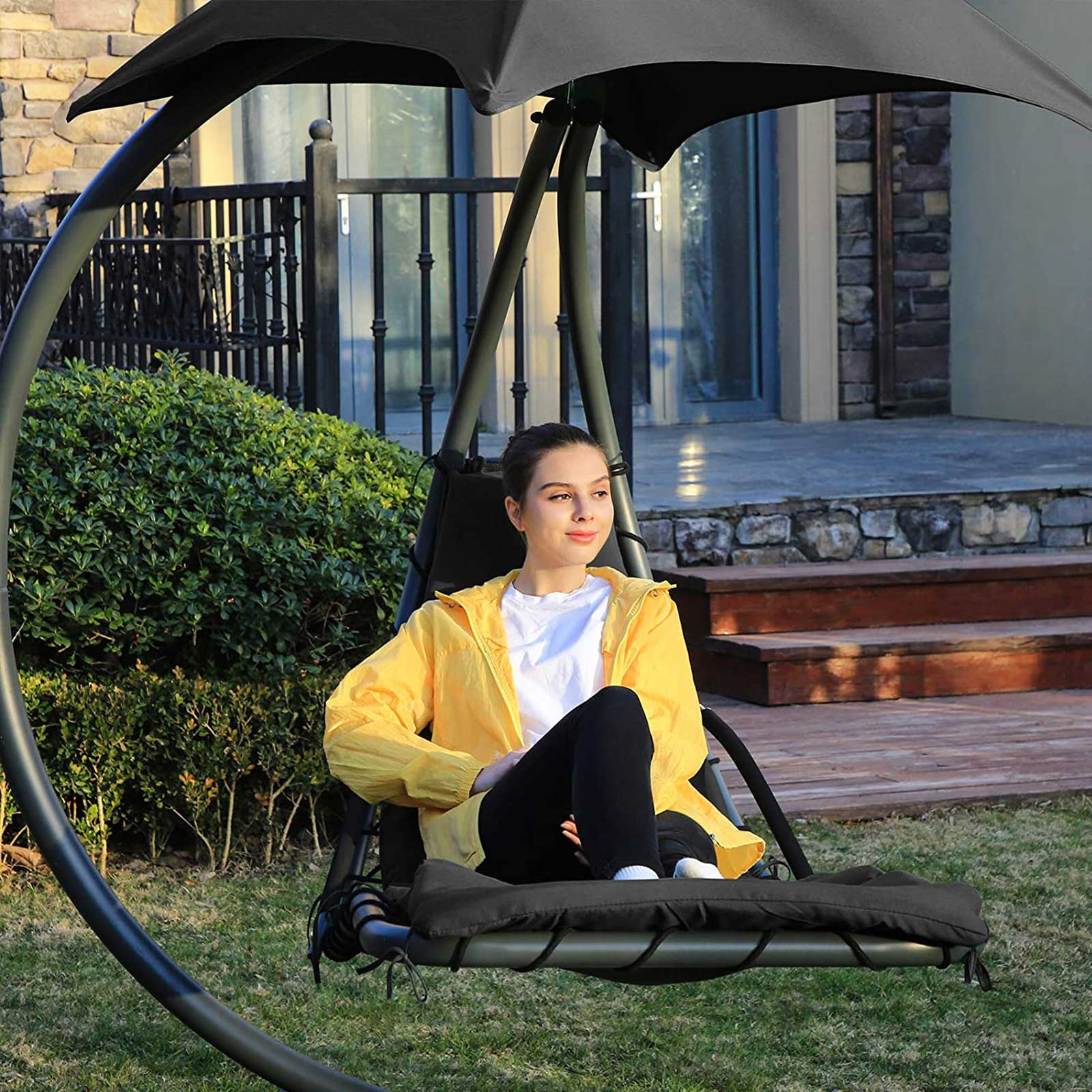 SONGMICS Tumbona Colgante con Soporte, Sombrilla, Silla Colgante con