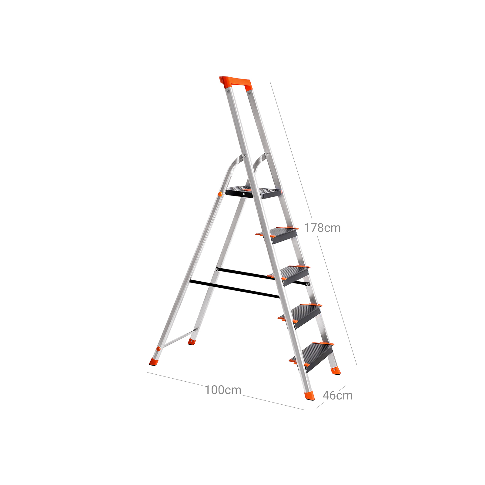 SONGMICS Escalera de 5 Peldaños, Escalera de Aluminio con Peldaños de