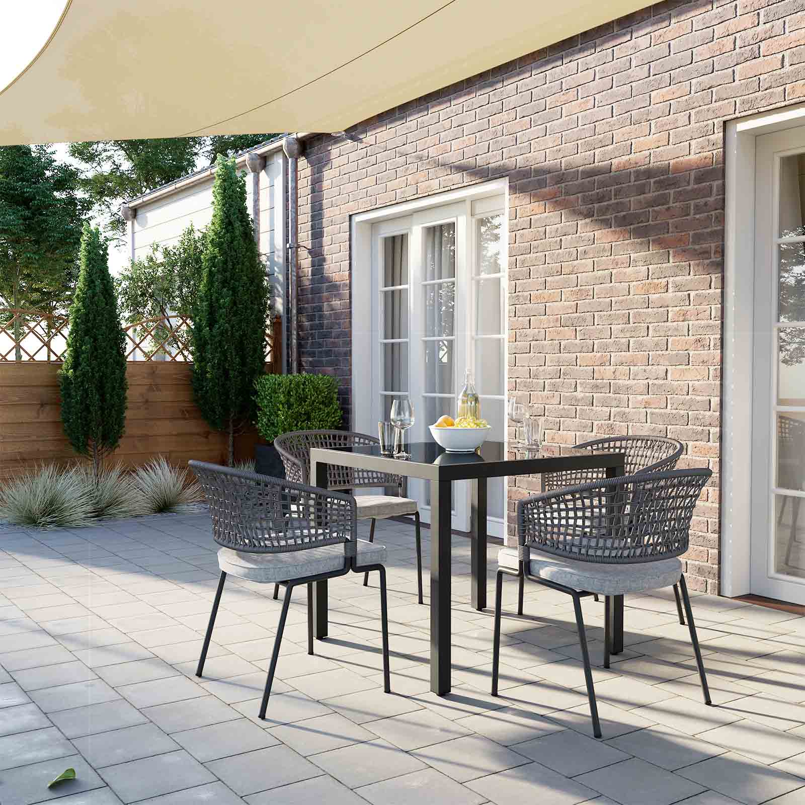 SONGMICS Mesa de Jardín, Mesa de Patio Cuadrada para Picnic al Aire