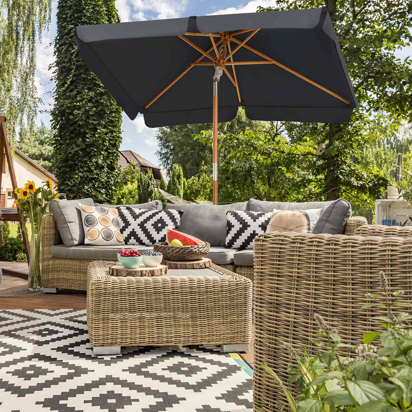 SONGMICS Parasol de balcón de 2 x 1,25 m, Sombrilla Rectangular con