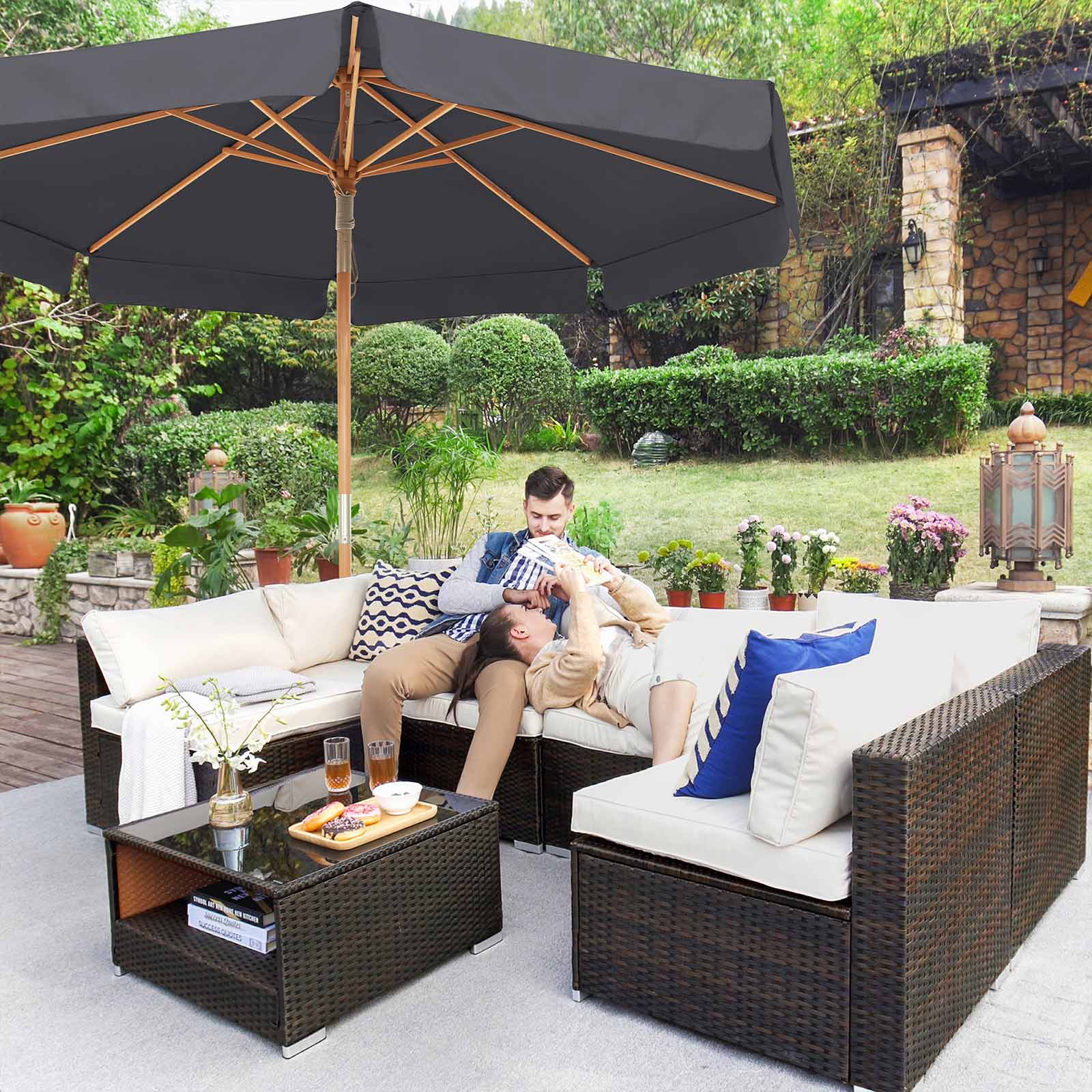 SONGMICS Parasol de jardín de 3 m, Sombrilla Octogonal con protección