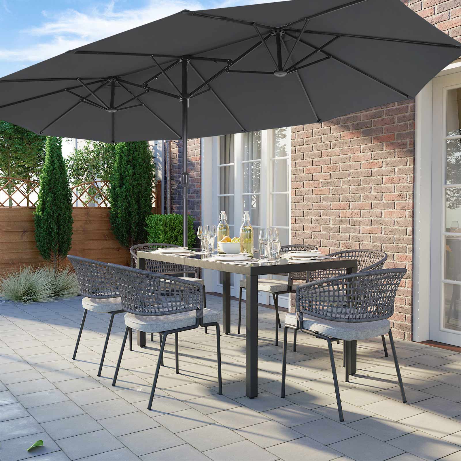 SONGMICS Sombrilla de Jardín, Parasol de 460 x 270 cm, de Doble Cara