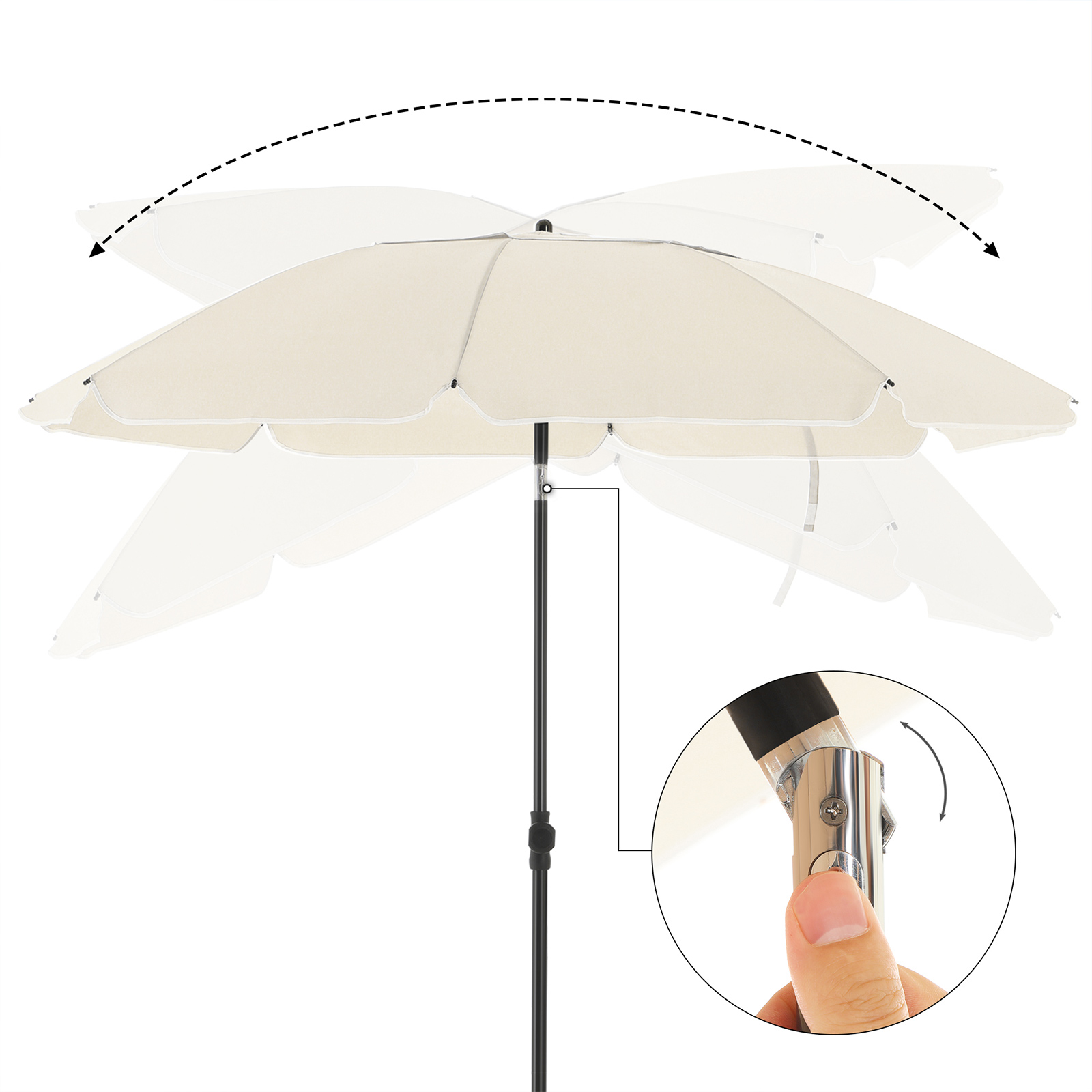 SONGMICS Parasol de playa Ø 2 m, Sombrilla de jardín con protección UPF