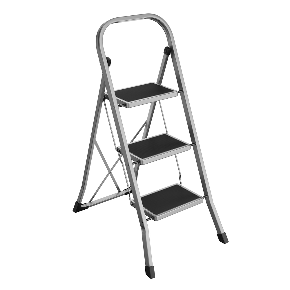 Escalera Plegable con 3 Peldaños Gris Paloma