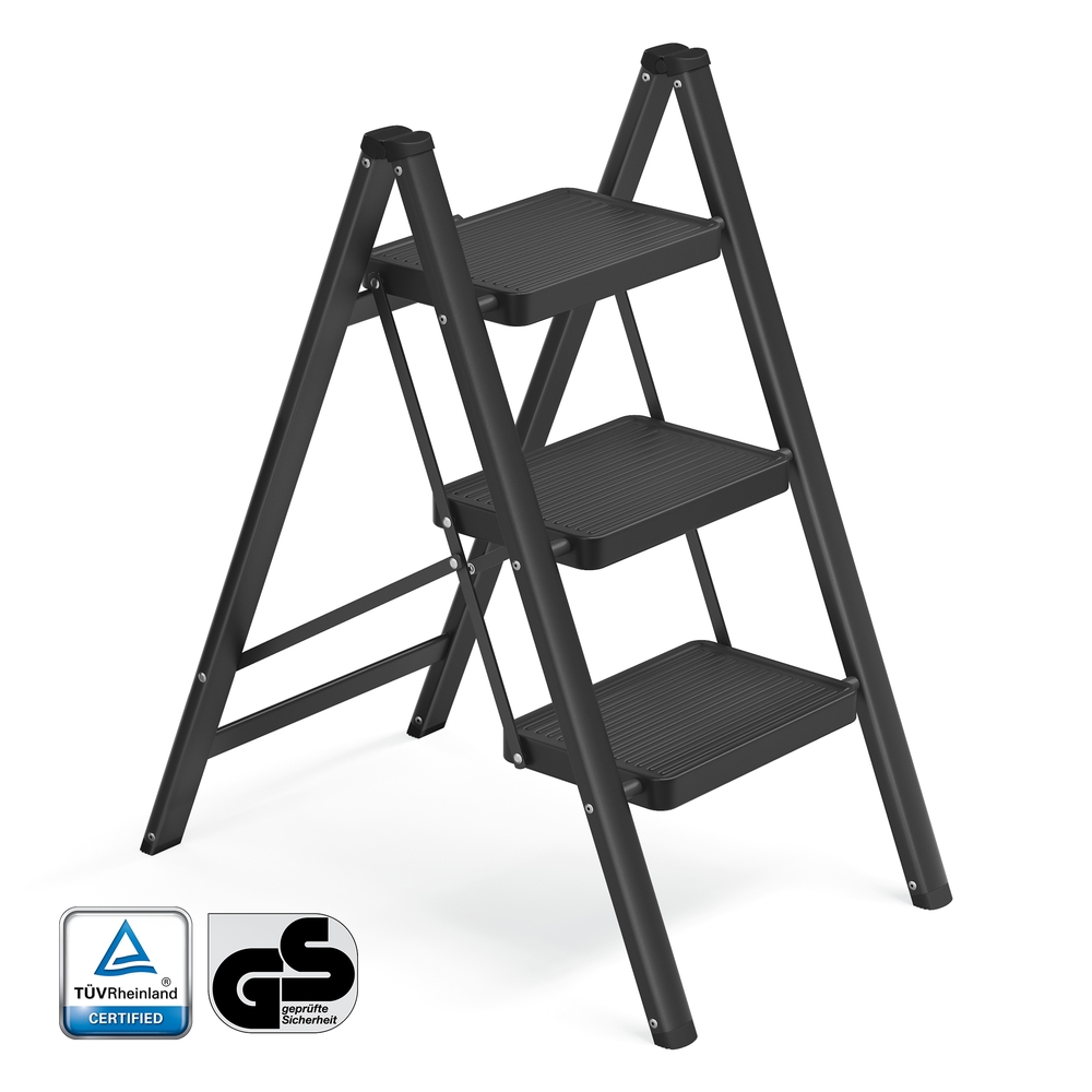 Songmics Negro Escalera De 3 Peldaños Plegable De Acero Para Casa Y Oficina