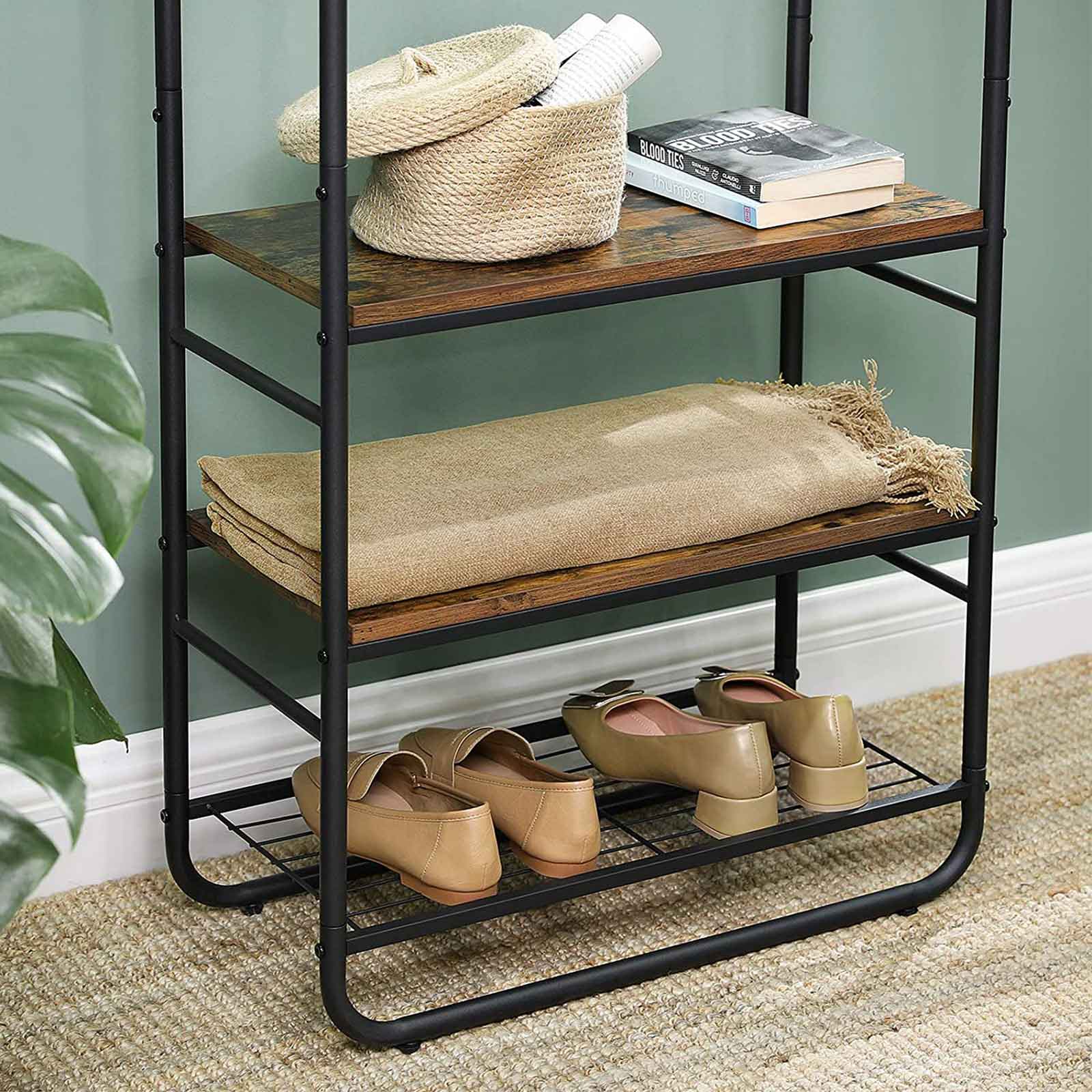 VASAGLE Perchero con Zapatero, Perchero con Banco, Estantes de