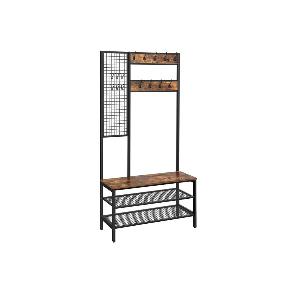 VASAGLE Perchero, Perchero con Pared de Rejilla, Zapatero, 2 Estantes